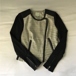 Black And Silver Tweed Jacket With Pleather Lining